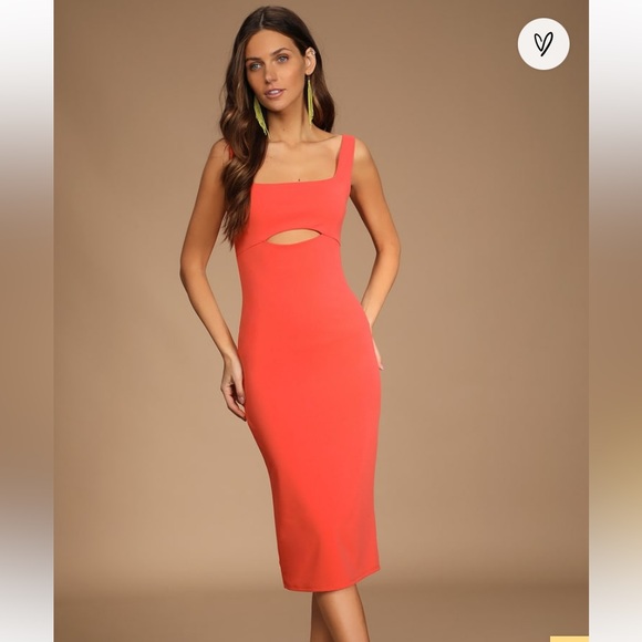 Lulus Dresses & Skirts - Date Night Dream Bright Coral Cutout Bodycon Midi Dress